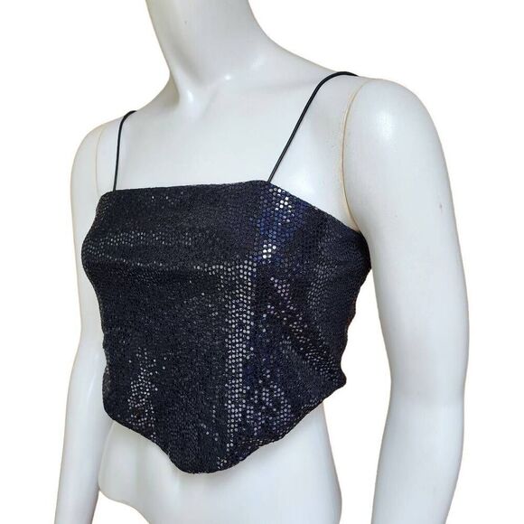 Rue 21 Black Sequined Handkerchief Cropped Top (M) - Picture 3 of 7